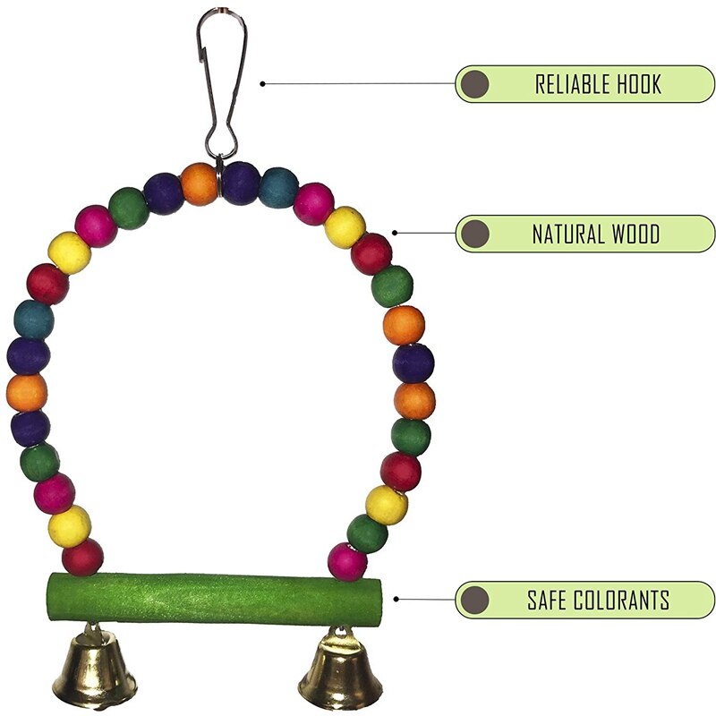 Parrot Toy Set - Hanging Parrot Swing - Wooden And Metal Parrot Swing - Medium Small Parrot Swing Toy - Bird Cage Che