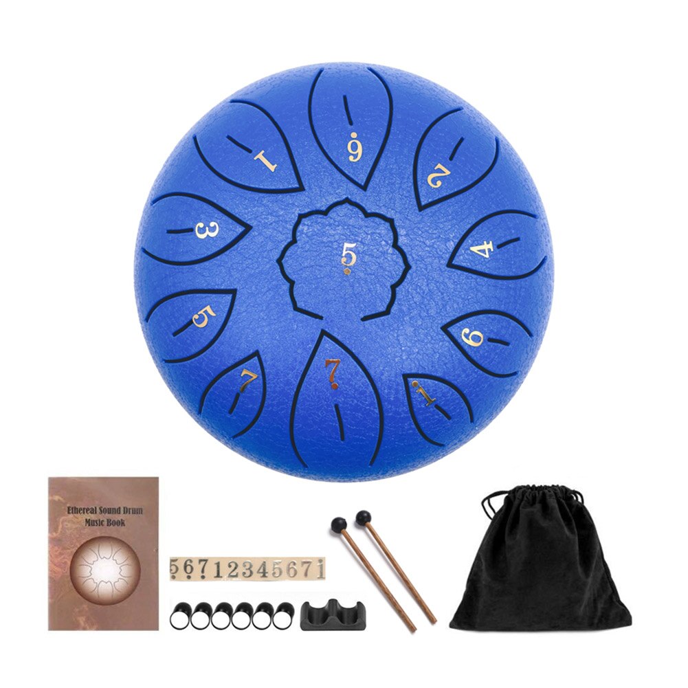 6 inch 11 Tune Steel Tongue Drum Percussion Musical Instrument Hand Tank Drum with Bag Drumsticks Sticker for Children Beginner: Blue