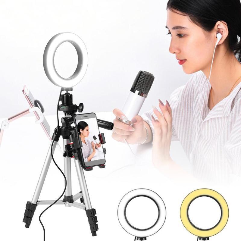 5.7inch Dimmable LED Ring Light Phone Holder Stand With Tripod For Camera Video Filming Camera Accessories