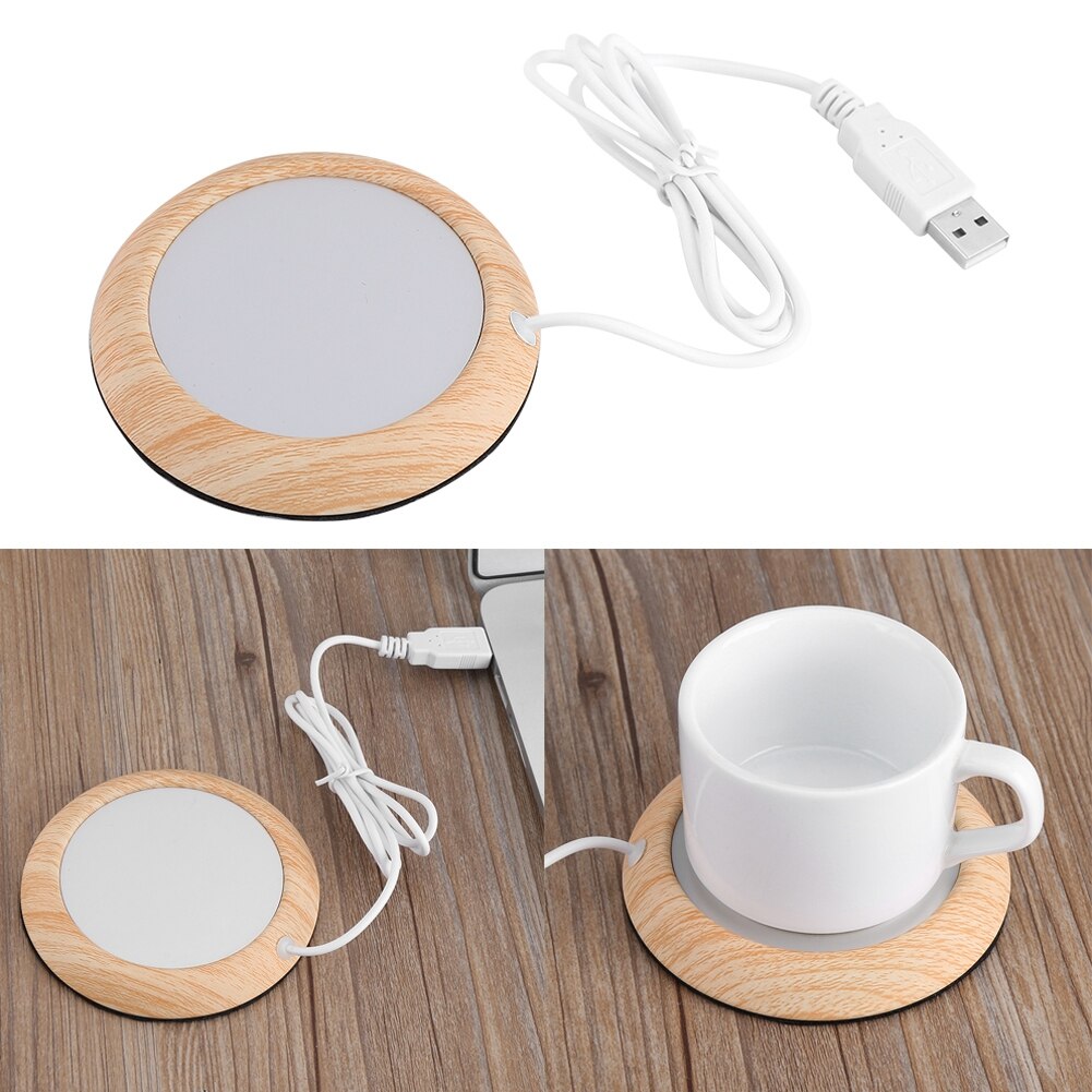 Calentador de tazas de madera con USB, posavasos portátil para bebidas calientes