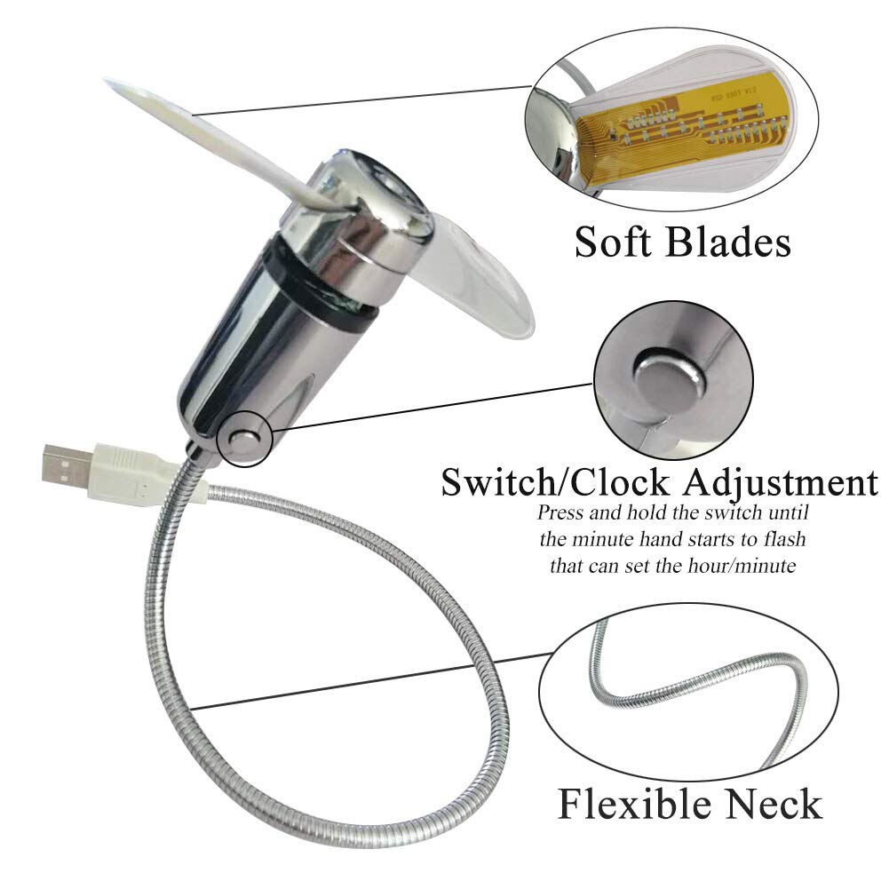 USB Fans Mini Time And Temperature display with LED Light Cool Gadgets Products For Laptop PC