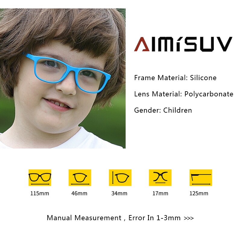 AIMISUV 2022 Ultralight TR90 Flexible Glasses Frame Kids Square Optical Silicone Clear Eyeglasses Children UV400