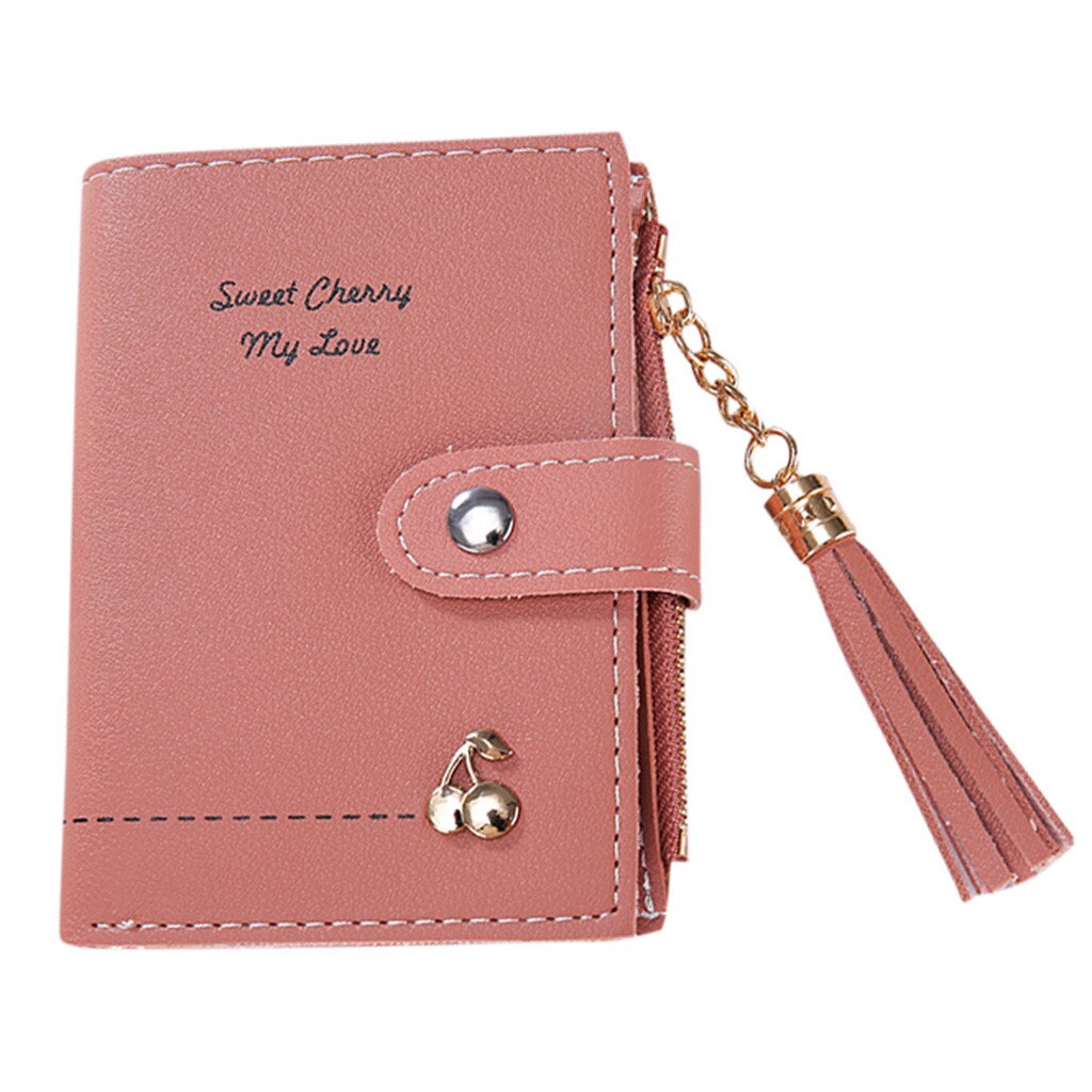 women's tassel zipper short wallet female solid color casual leather purse card bag handbag clutch bag billeteras mujer: Hot Pink