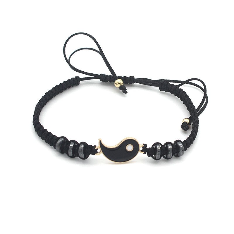 1 Pc par pulsera Retro chino Tai Chi chismes desterrar mala suerte mano cuerda tejida BFF mejor amigo joyería de amistad: 1PCS Black Gold