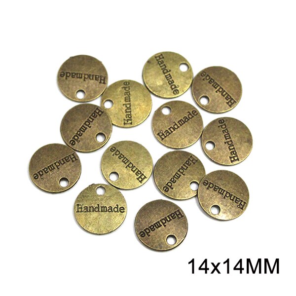 Sliver Brons Ronde Metalen Tags Handgemaakte Labels 14*14Mm Legering Naaien Labels Voor Ketting Armband Mode-sieraden Bevindingen 10Pcs: 1