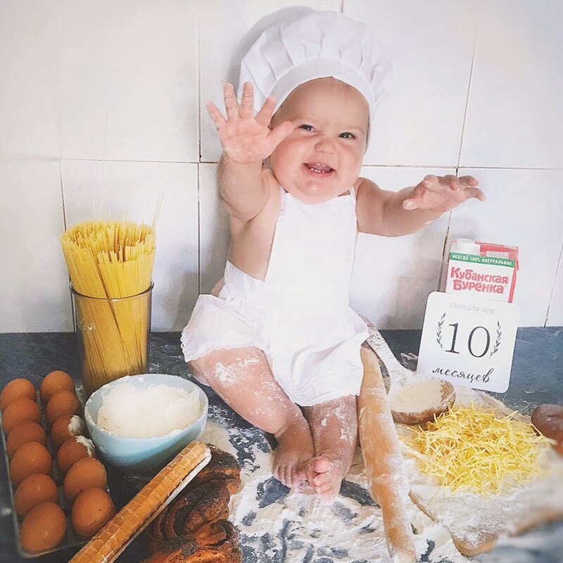 Baby Photography Chef hat Set White Little Chef Apron And Hat Baby White Chef Costume Photography Props Newborn Shooting Props