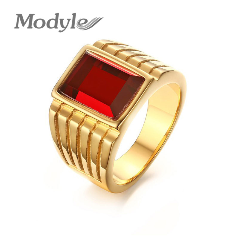 Modyle Grote Rode Steen Ringen Voor Mannen Sieraden Koele Goud-Kleur Grote Ringen Partij Sieraden Gothic mannelijke Ringen