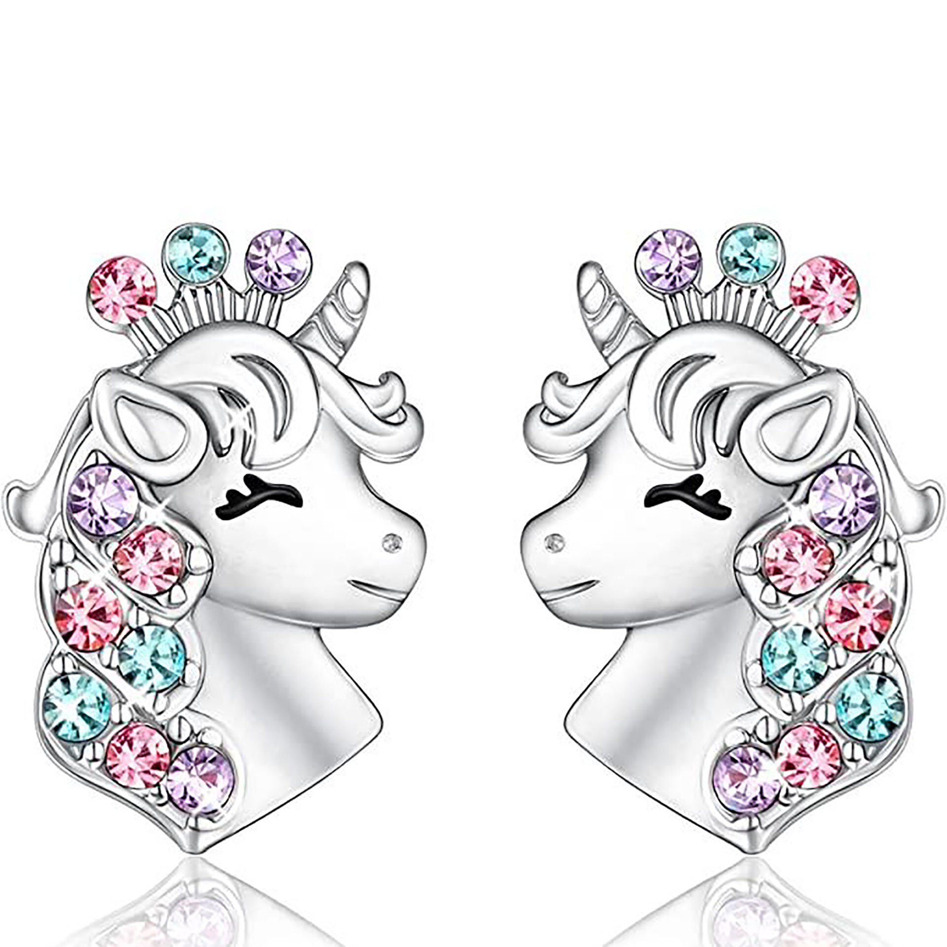 Boucles d'oreilles licorne pour petite fille, bijoux en cristal, chat, papillon, arc-en-ciel, cœur, étoile, de noël, tendance