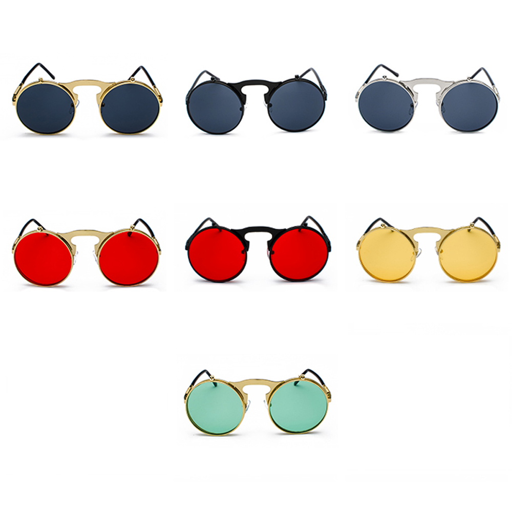 Peekaboo unisex retro steampunk sunglasses flip up green yellow red small round summer style unisex sun glasses men women