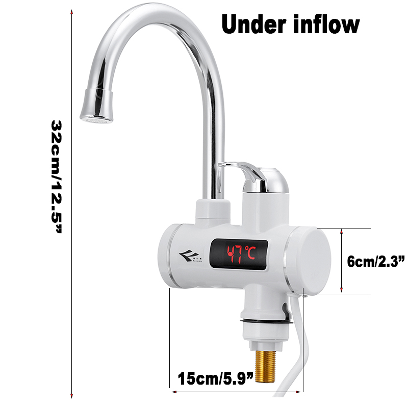 3000W Electric Faucet Tap Water Heater Instant Kitchen Tankless Electric Water Heater with Temperature Display: under water 2