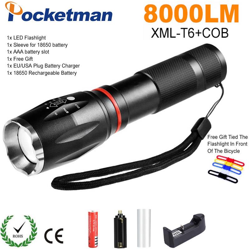 8000 Lumen LED Taktische Taschenlampe T6 + Kolben Laterne Magnetische 6-Modi Wasserdichte Taschenlampe für Notfall mit 18650 batterie ladegerät: C