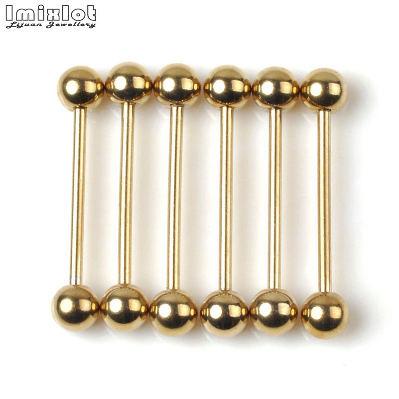 10 stks/partij Rvs Tong Ringen Stud Oor Piercing Sieraden Goud Kleur Barbell Oor Tragus Piercing Oorbel