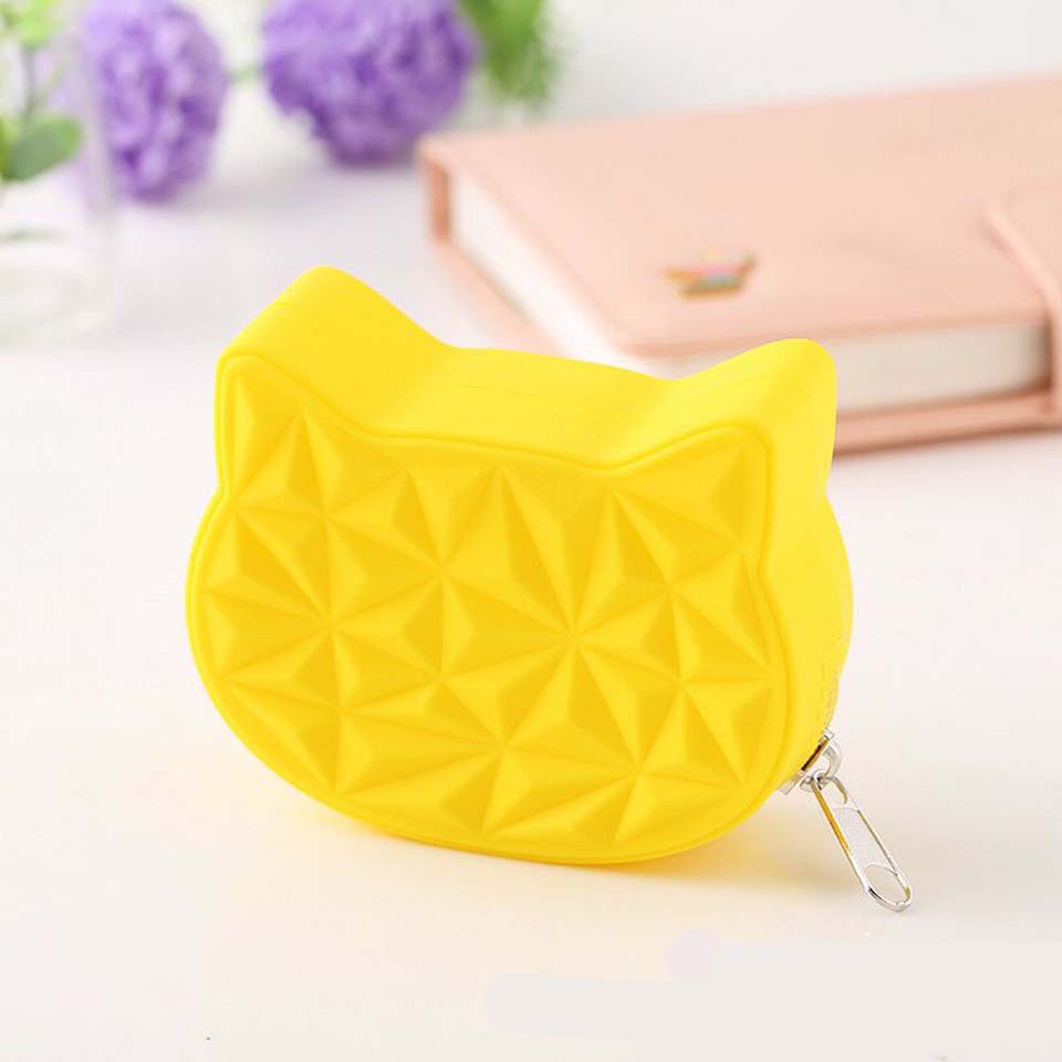 Cute Cat Round Women Silicone Short Wallet Girls Mini Coin Purse Key Wallet for Female Daily Clutch Purse Headset Bags