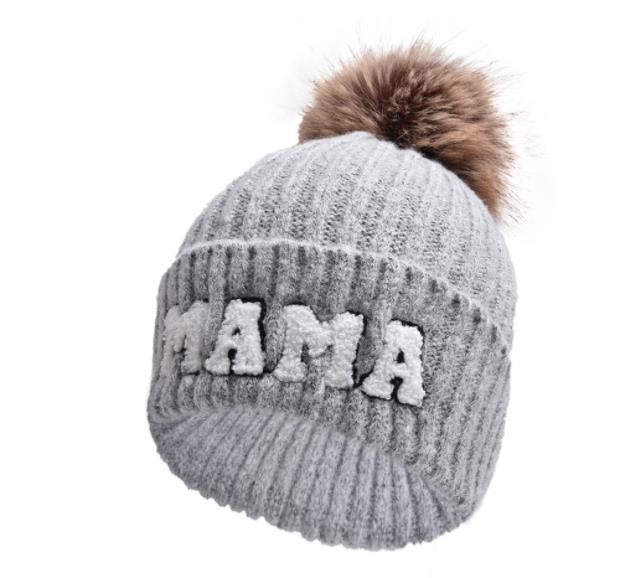Alphabet Hat Parent Child Cap Hairball Wool Hat Outdoor Warm Knit Kid Baby Beanies Cute Daughter Mother Son Boy Girl: army green