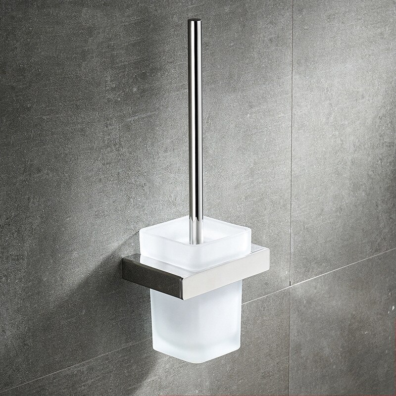 Wzly firkantet badeværelse toiletbørste med holder glas kop vægbeslag moderne stil toiletbørste sort badeværelse tilbehør: Krom