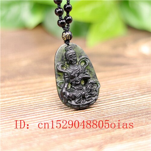 Natuurlijke Zwart Groen Chinese Jade Guanyin Hanger Obsidiaan Ketting Charm Sieraden Accessoires Gesneden Amulet Voor Mannen