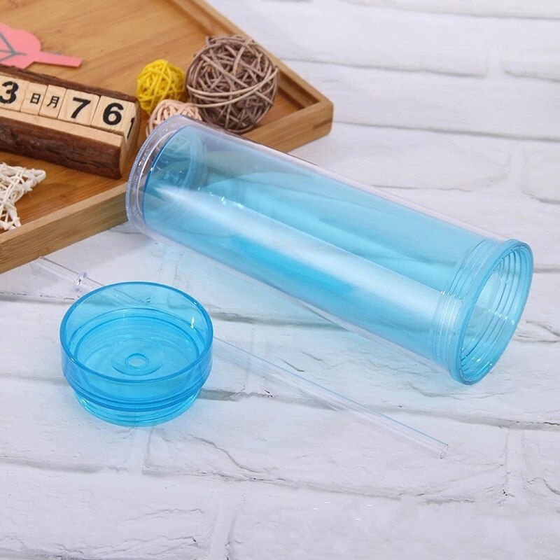 16oz Acrylic Clear Skinny Tumbler With Lid And Straw Plastic 6 colors Tumbler Insulated Water Bottle For Party