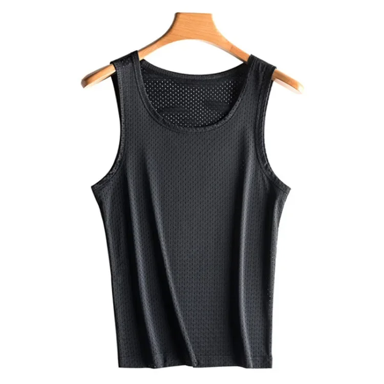 Tops para hombre, chaleco de seda helada, ropa exterior, camisetas sin mangas transpirables con agujeros de malla de secado rápido, chaleco fresco de verano, tanques de viaje para playa: XXL / Azul marino