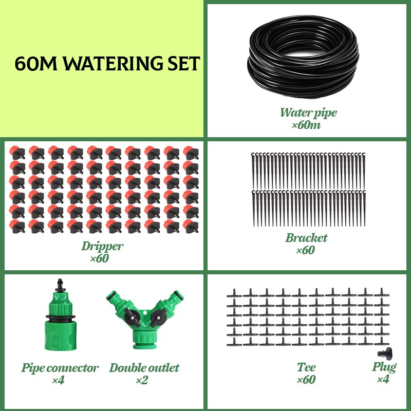Garden Drip Irrigation System Water-saving Automatic Irrigation Equipment Suitable for Garden Greenhouses Plant Watering Kits: A 60m Watering Kits