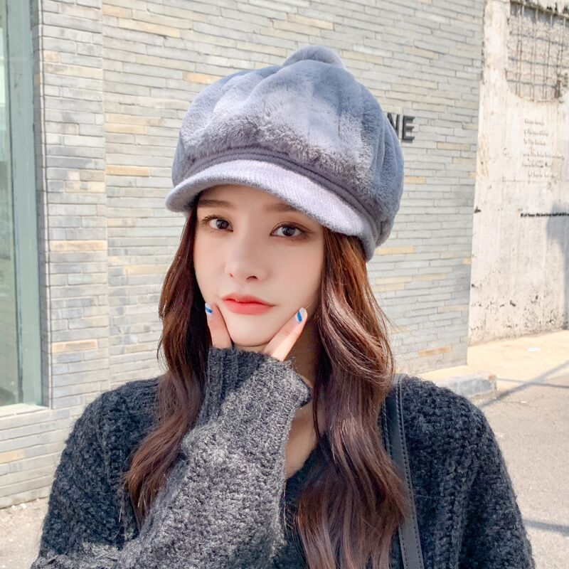 Novo inverno elegante chapéu feminino boinas quentes chapéu de pele grosso quente malha boné de ouvido moda estudante menina boné feminino marcas boina bonés: gray
