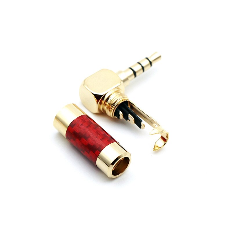 3.5mm 4 Pole Stereo Jack Carbon Fiber Earphone Jack Male Plug Gold Plated 90 Degree Repair Solder DIY Connector for 6mm Cable