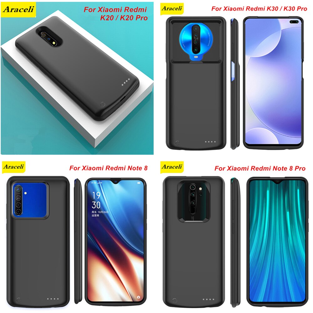 Araceli For Xiaomi Redmi K20 K20 Pro K30 K30 Pro Note 7 7 Pro Note 8 8 Pro Battery Case Smart Backup Charger Cover Power Bank