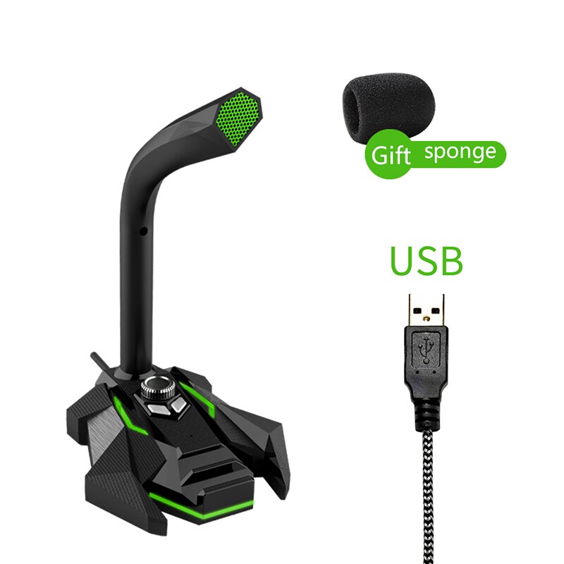 Dual Mic Led Dynamic Wired Microphone 5V DC USB Studio Gaming 360 Omnidirectionnel PC Microphone for Computer Laptop Notebook: Green USB