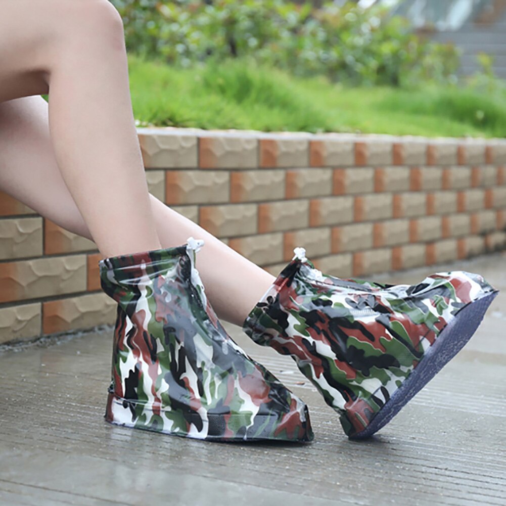 2 Pairs Unisex Anti-slip Waterproof Shoes Cover Unisex Shoes Protectors Zipper Rain Boots Overshoes for Indoor Outdoor Rainy Day