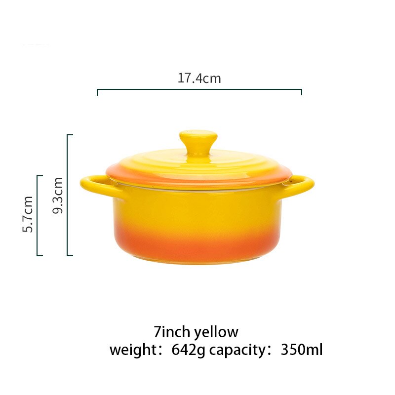 Gradiënten Keramische Cakevorm Bakplaat Set Pudding Mould Keuken Oven Ronde Bakvormen Pan Met Deksel Soepkom: 4inch yellow3