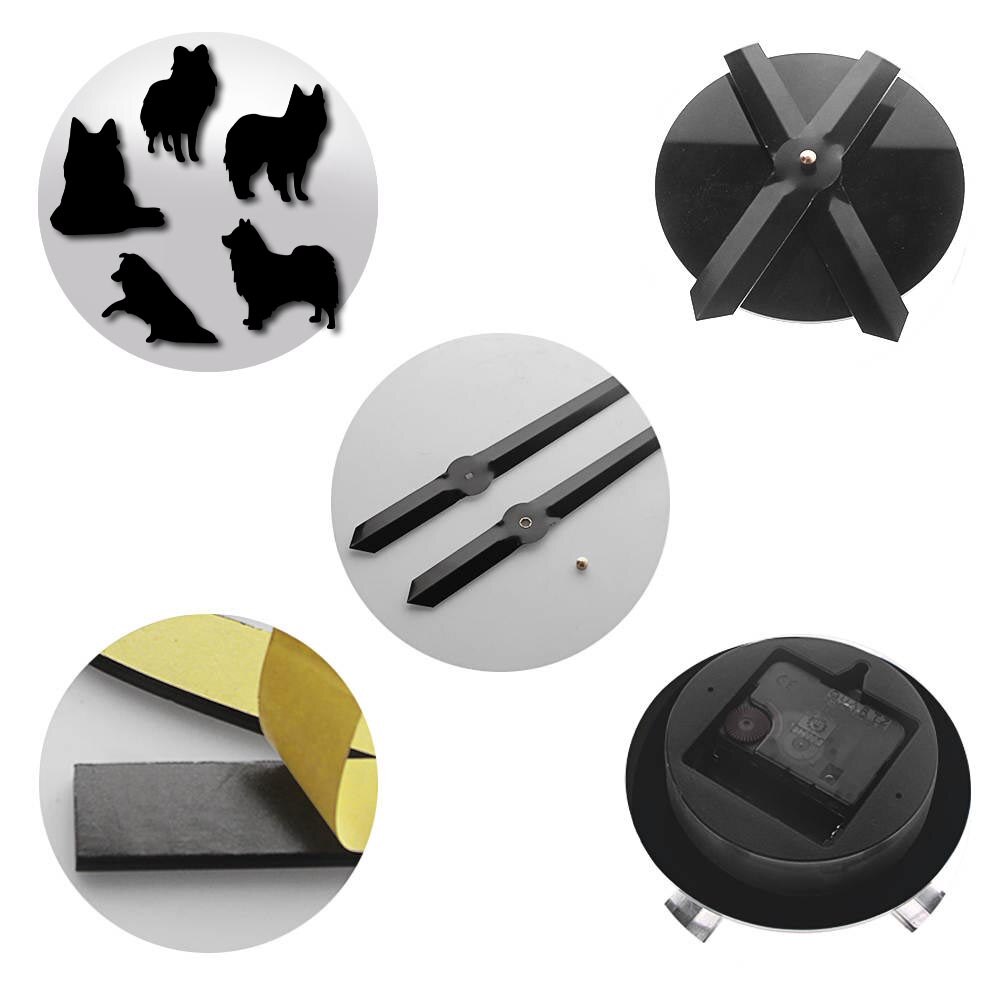 Grande horloge murale 3D suspendue en acrylique, grand décor scandinave de mouton, Surface de miroir, bricolage, Portrait de chiot pour amoureux des chiens, muet