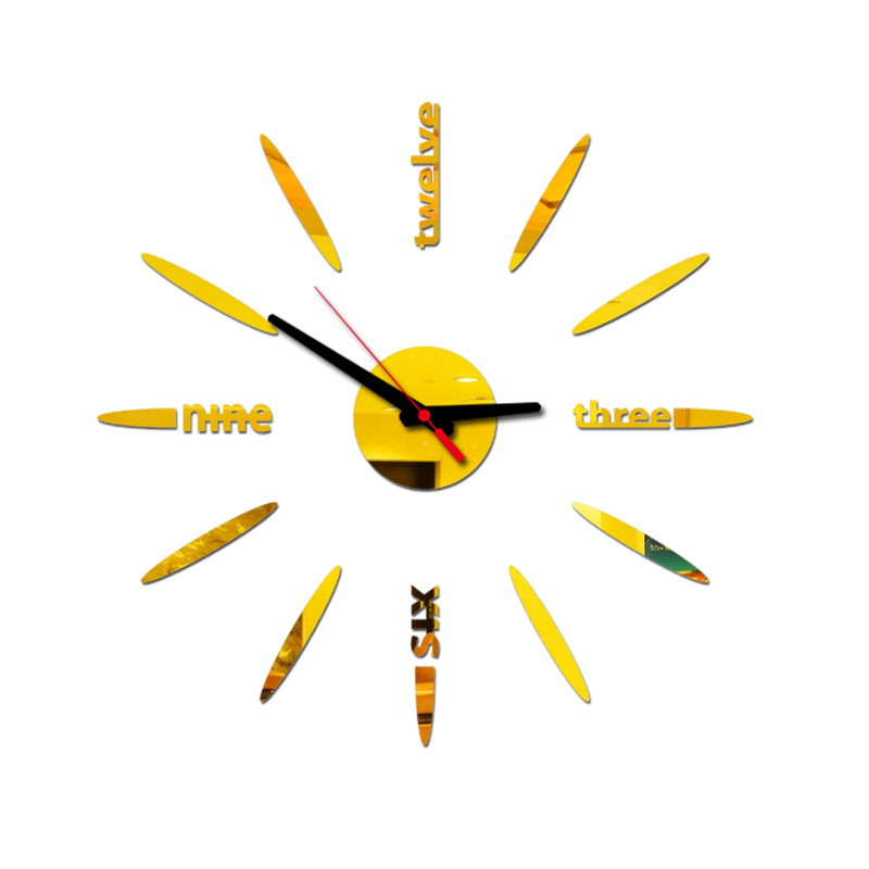 3D DIY Wall Clock Modern Clock Watch Wall Clock Horloge Acrylic Mirror Stickers Home Decoration Living Room Quartz Needle: Gold