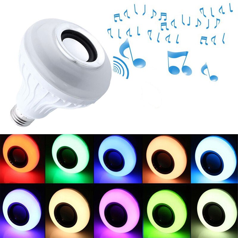 Smart led e27 B22 RGB Bluetooth Speaker LED Lamp Licht 12W Muziek Dimbare Draadloze Led Lamp met 24 toetsen Afstandsbediening