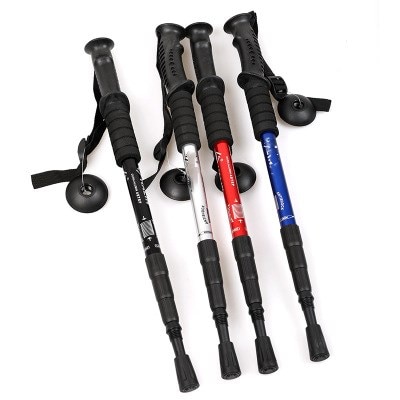 Retractable T-handle Mountaineering Stick Telescopic Baton Hiking Trekking Poles Folding Cane Crutches Non Slip Rubber Cane