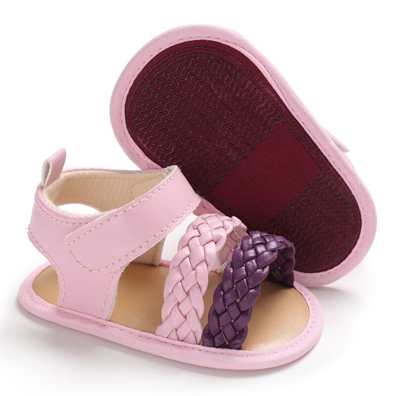 Triursus merk baby meisjes open teen sandalen zomer baby sandalen meisjes pu leren klompen baby eerste loopschoenen: Roze schoenen / 0