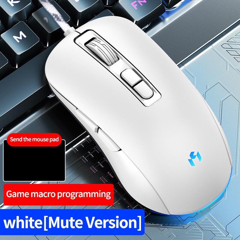 Wired Silent Mouse USB Office Computer Mouse 3200 DPI 7 Buttons Optical Ergonomic Gaming Mouse Support Full key programming Mice: white