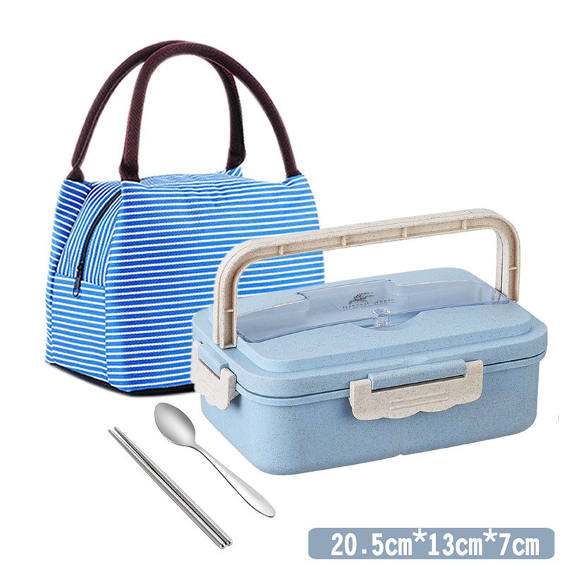 MICCK Draagbare Bento Box Voor Kinderen Lekvrij Voedsel Container Lunchbox Voor Picknick Tarwe Stro Voedsel Container Keuken Accessoires: B Blue and bag