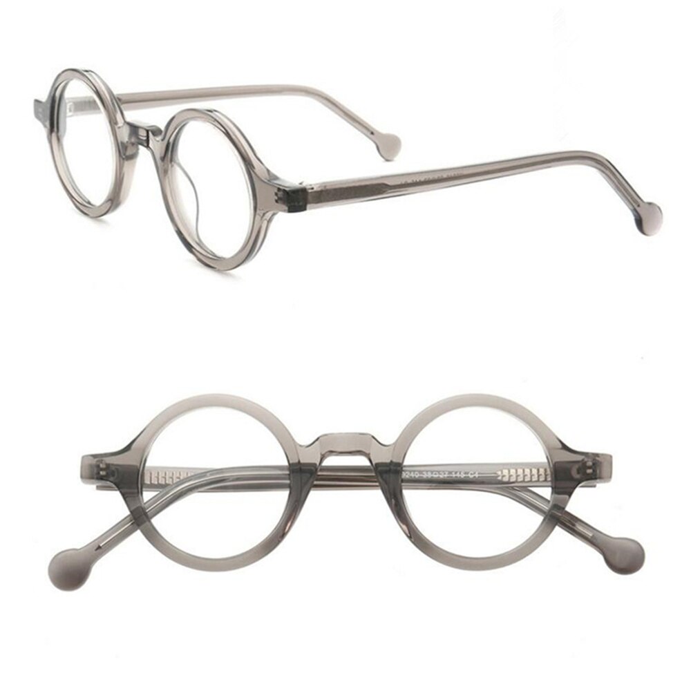Acetate Vintage Small Round Glasses Men Eyeglasses Frame Women Optical Prescription Spectacle Clear Eyewear: GREY