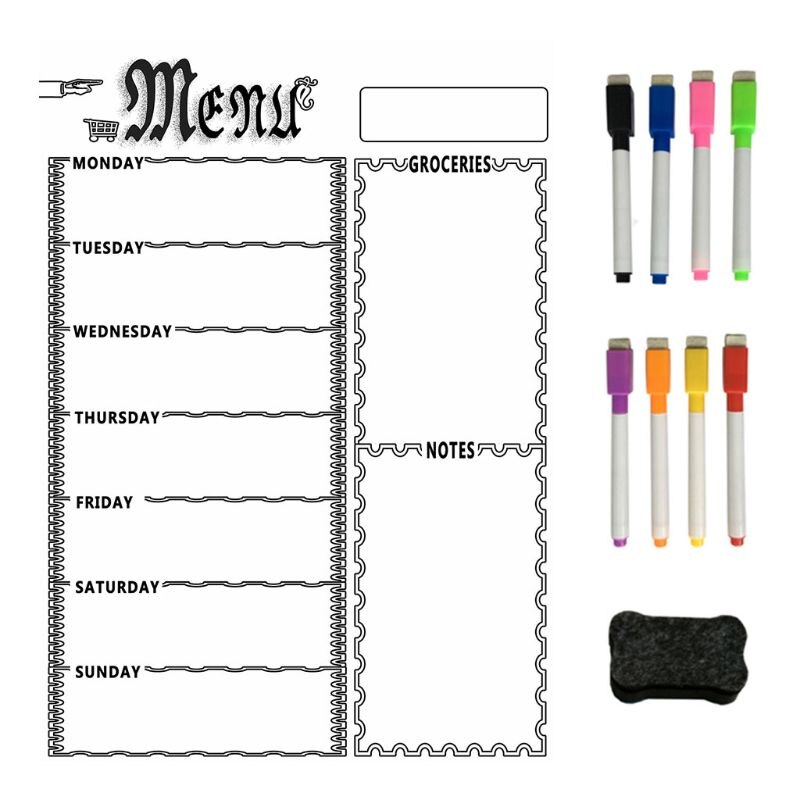 Magnetic Refrigerator Chalkboard,Weekly Menu, Meal Planner, Grocery Shopping List, Board, for Kitchen Fridge