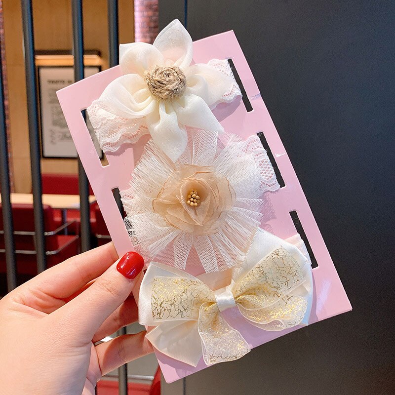 3 stuks/set kanten bloemen prinses baby hoofdbanden schattige strikken meisjes haarband tulband schattige baby hoofdband haaraccessoires: Stijl 11 set