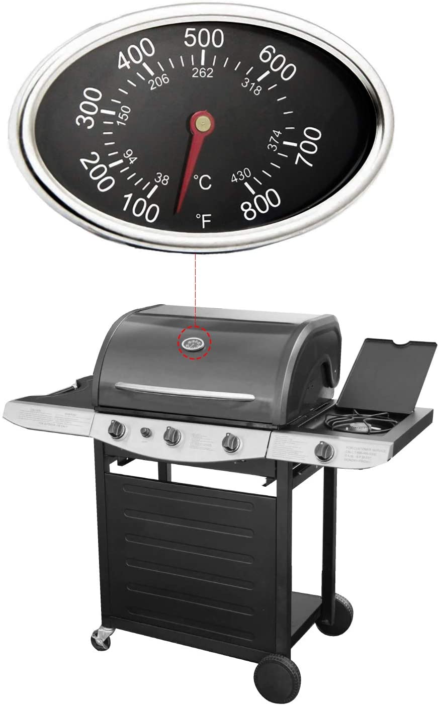 Ovalt grilllåg termometer gasgrill rustfrit stål varmeindikator til aussie grillvarer brinkmann dyna-glo uniflame gasgrill