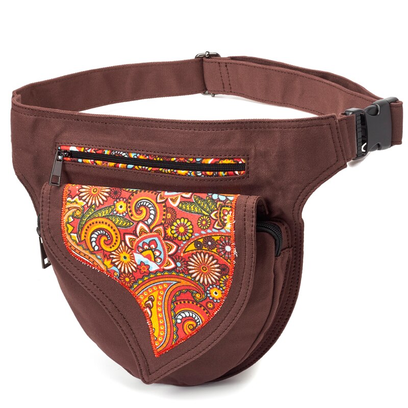 Annmouler Waist Bag for Women Canvas Fabric Fanny Pack Flower Patchwork Belt Bag Adjustable Phone Pouch Bag Large Hip Bum Bags