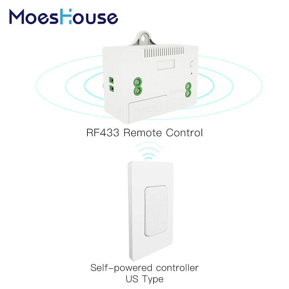 RF433 Wireless Switch No Battery Remote Control Wall Light Switch Self Powered No Wiring Needed Wall Panel Transmitter US Type