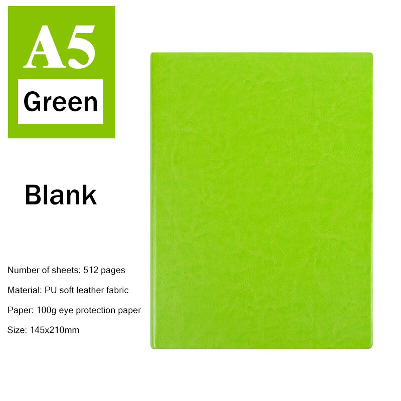 Soft Faux Leather Super Thick 512 Pages Blank Notebook A5 Daily Notebook Life Records Best for 3-4 Years Writing Office: Green