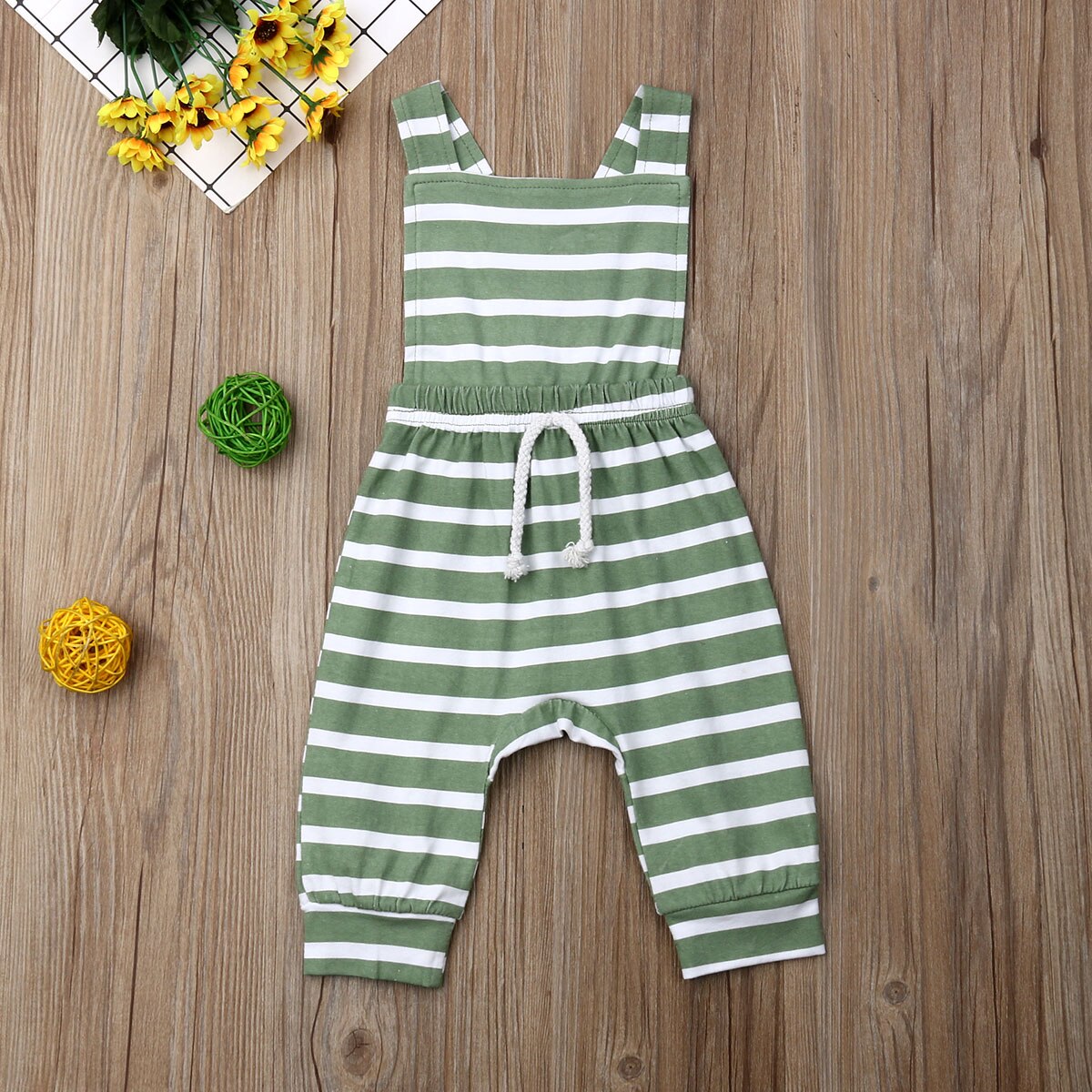 2019 Bebê Roupas de Verão Infantis Bebê Meninos Meninas Listrado Macacão Roupas Romper Algodão Macio Roupas Sem Mangas Verde 0-24 M