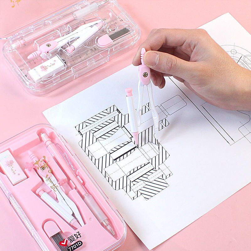 8pcs/set Compasses Ruler Stationery Set Math Geometry Tools for Students To Draw School Office Supplies