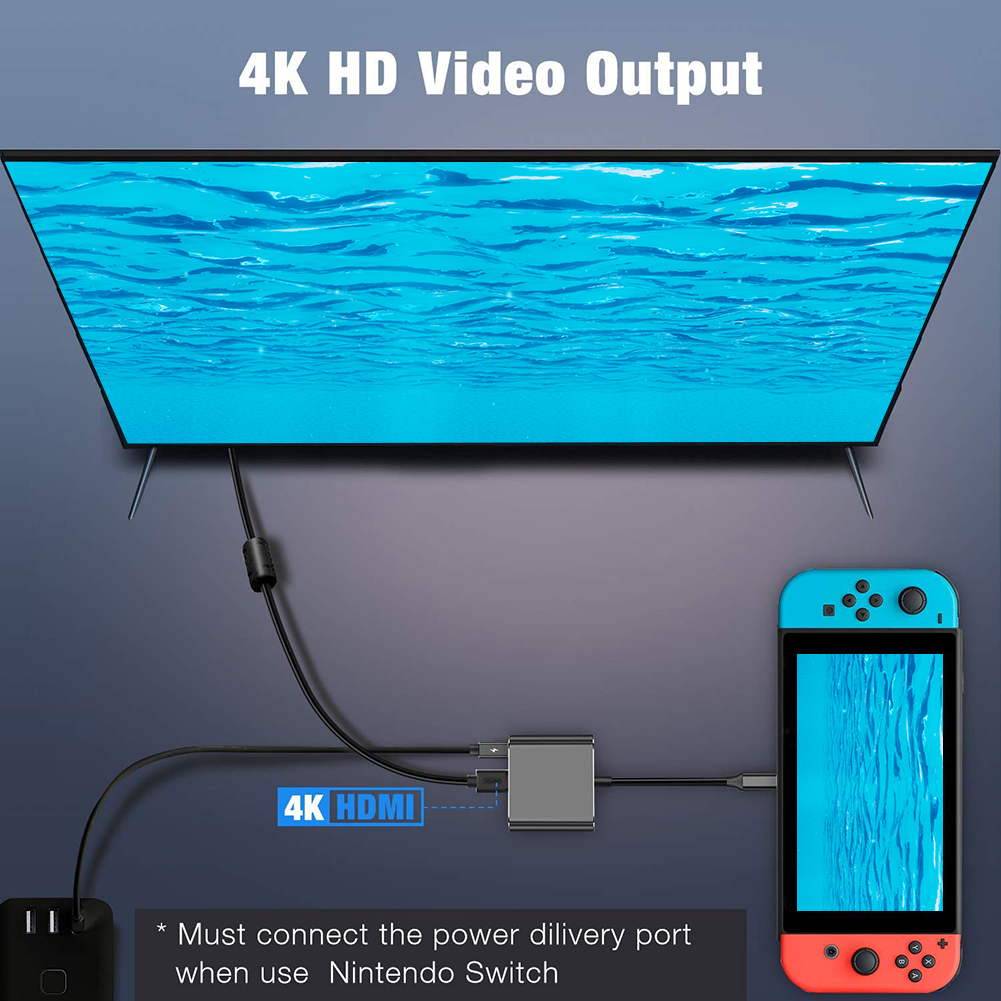 Tragbare 3 in 1 USB 3,1 Hub Konverter Klassische Farben Einfache Dauerhafte USB 3,0 Typ-C PD Ladung 4K HDMI Adapter