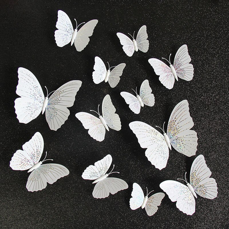 12 Stücke magnetisch 3D drei-dimensional Schmetterling Kühlschrank Mauer Aufkleber PVC dekorativ Zubehör Zimmer Dekoration: Weiß