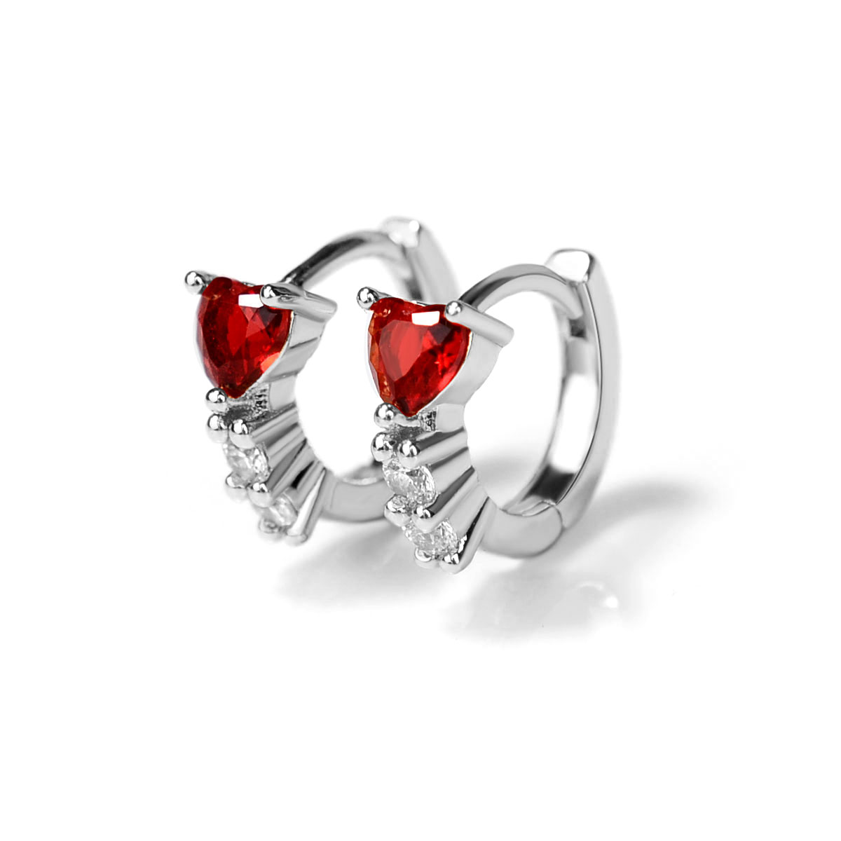 Pendientes Huggies púrpura blanco verde azul rojo corazón cuadrado Color plata pendientes de aro pequeños para mujeres niñas joyería de boda: Rosa