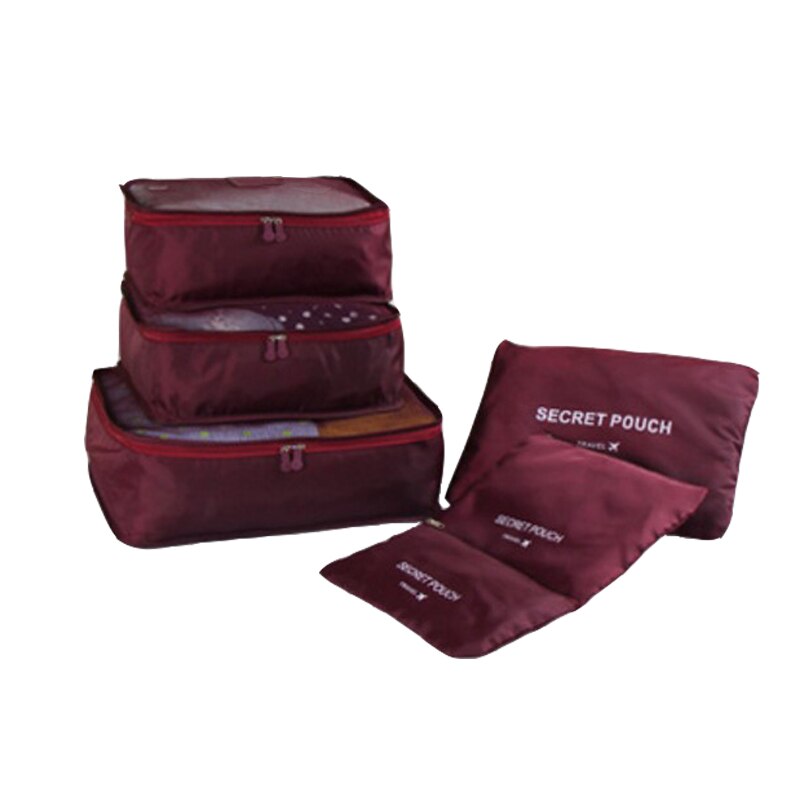 HMUNII 6pcs/set Baggage Travel Organizer Bag Waterproof Luggage Organizer Suitcase Bag Clothes Arrange Travel Accessories: Wine red