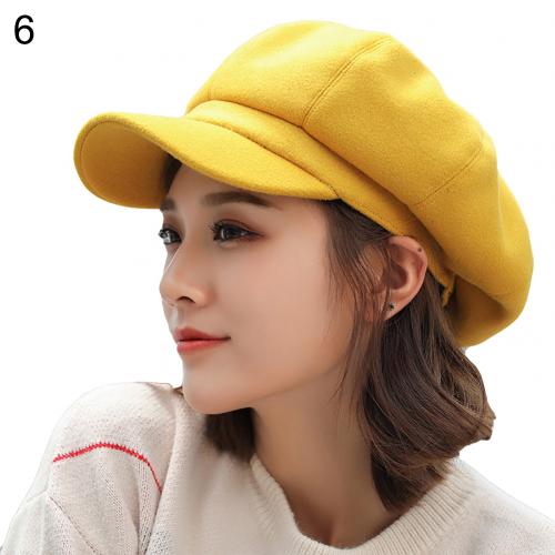 SALES! British Style Felt Solid Color Wide Brim Women Beret Autumn Winter Warm Peaked Cap Hat Artist Easy-matching: Yellow